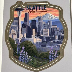 Die Cut Sticker Seattle Washington City View Floral Made in USA by Lantern Press